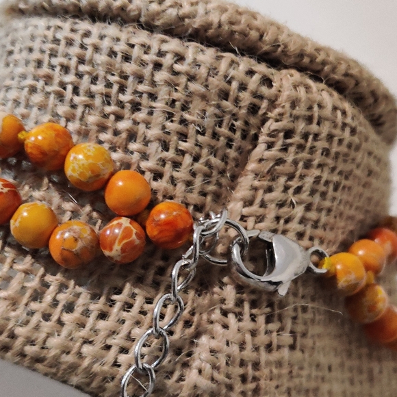 Designer Lucas Lameth orange sea sediment jasper and silver 925 necklace - Picture 10 of 11